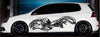 chrome dragon decal on white car